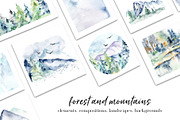 Forest and mountains watercolor set, an Illustration by Larisa Maslova (Thumbnail 1 of 11)
