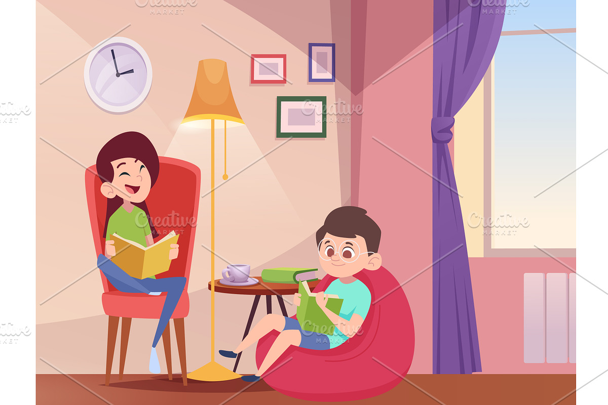 Kids reading. little person sitting, an Object Illustration by Onyx