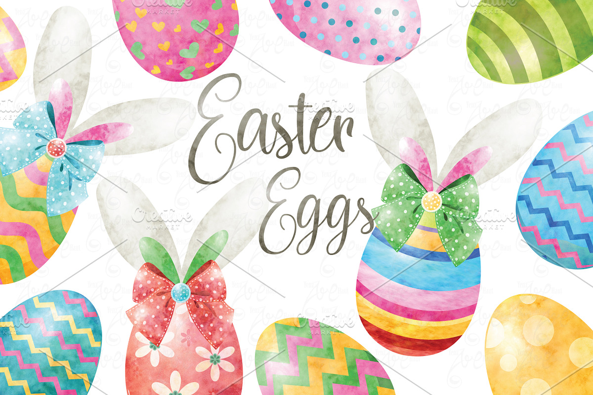 Watercolor Easter Egg Collection Set, an Animal Illustration by YenzArtHaut (Photo 1 of 3)