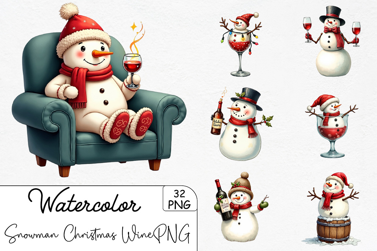 Snowman Christmas Wine Sublimation P, an Illustration by CrexoraLab (Photo 1 of 5)