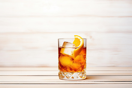 Alcoholic cocktail with ice on wooden background, a Food & Drink Photo by AlyaAnd