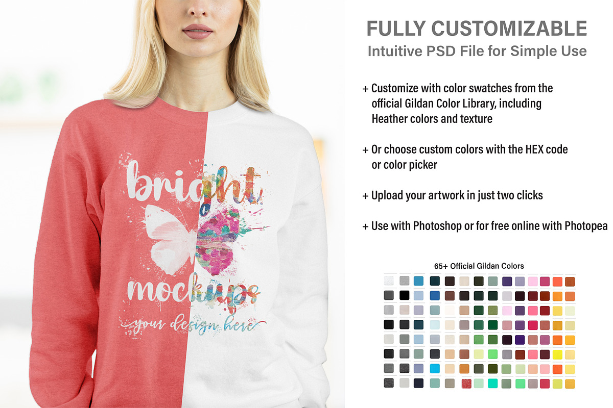 Gildan 18000 Sweatshirt mockup, a Print Template by BrightMockups (Photo 2 of 3)