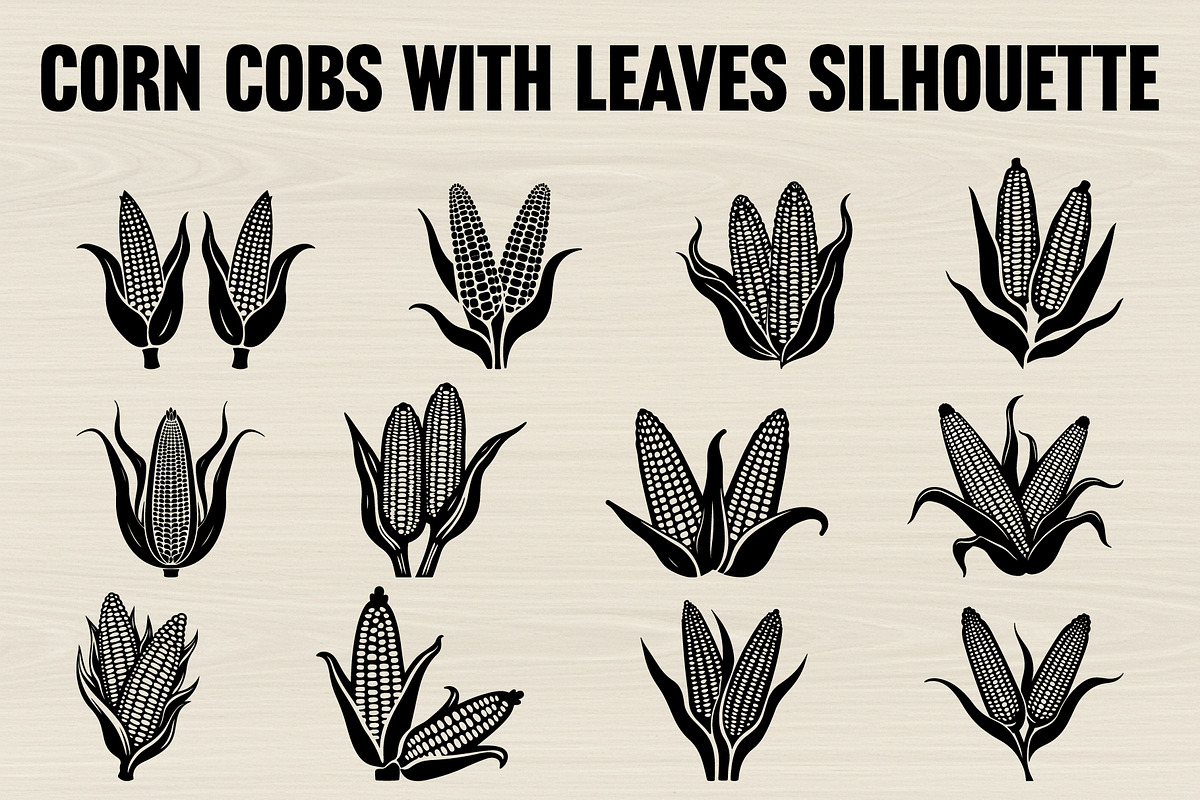 Corn Cob Silhouette Bundle, an Illustration by jahid234