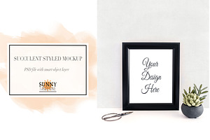 Succulent and Black Frame Mockup, a Print Template by SunnyTangerine Stock