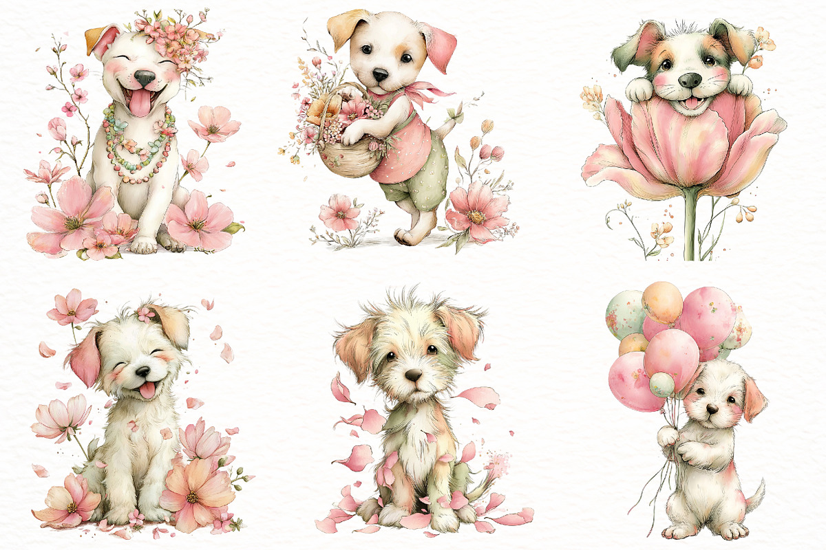 Whimsical funny spring Dog Clipart, an Illustration by Designworld (Photo 2 of 8)