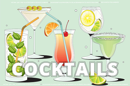 Fun Cocktails Vector Illustration