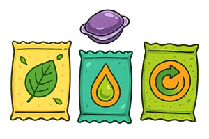 Collection of three colorful packets, an Illustration by ZinetroN