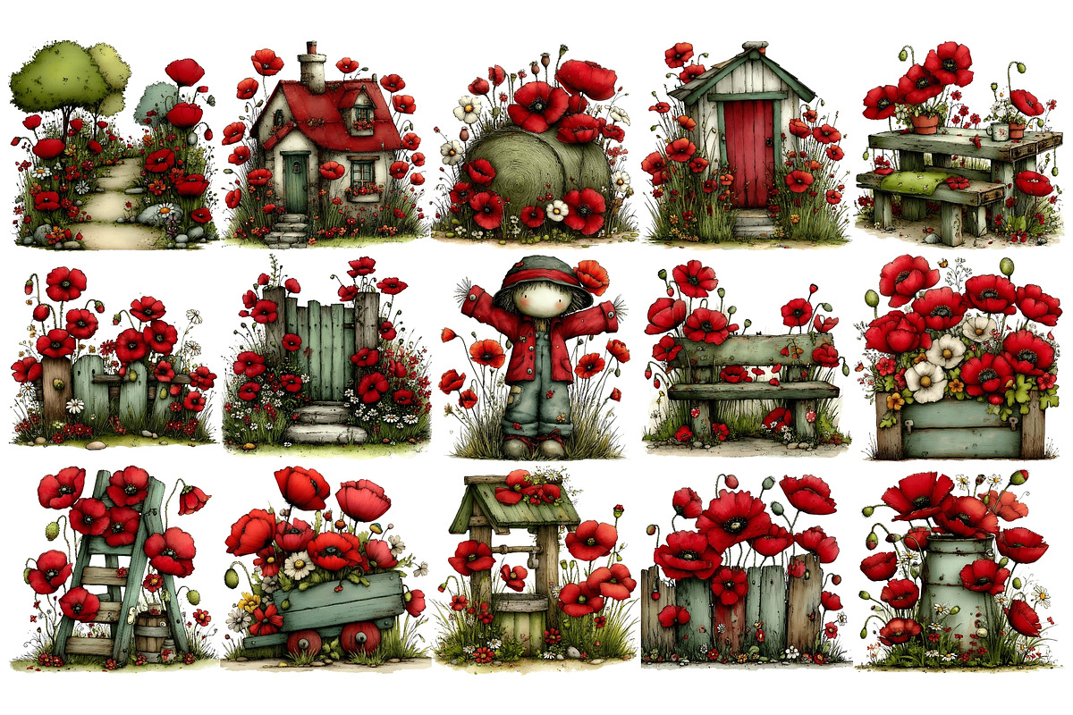 Poppy Season PNG Clipart Bundle, a Seasonal Illustration by Nicolle's Colorful Art (Photo 2 of 4)
