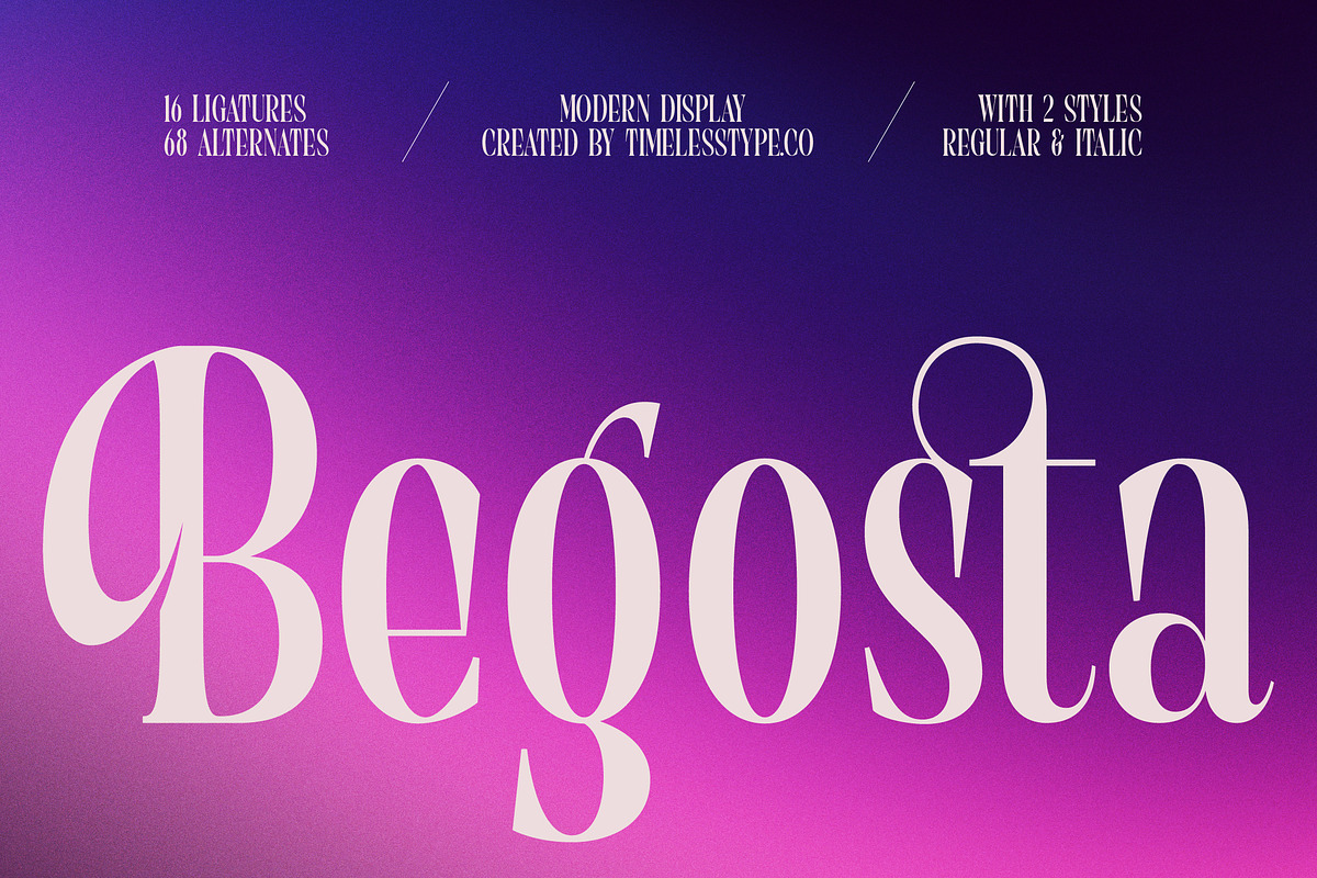 Begosta Modern Display Serif, a Serif Font by timelesstype.co (Photo 1 of 20)