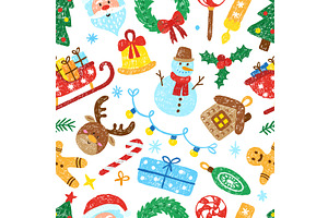 Hand drawn crayon christmas seamless, an Object Illustration by Valerie Bodnar