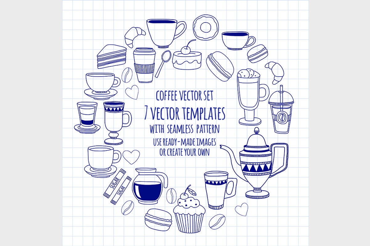 7 vector templates (jpg+eps) Coffee, a Food Illustration by Art Loft (Photo 1 of 8)