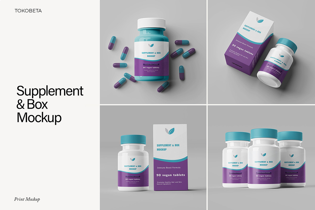 Supplement & Box Mockup, an Advertising Mockup by Tokobeta (Photo 1 of 7)