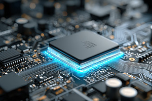 Central Processing Unit glowing blue, a Photo by Pixeness Studio