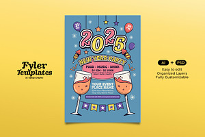 Retro New Year Party 2025 Flyer, a Flyer Template by Tiptop Graphic