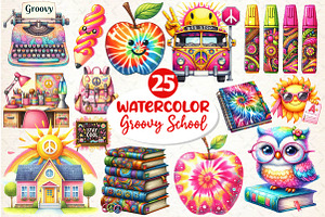 Groovy School Sublimation Clipart, an Illustration by Dream Creation