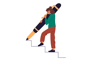 Girl draws stairs she climbs. Woman, a Person Illustration by Vectorbuum