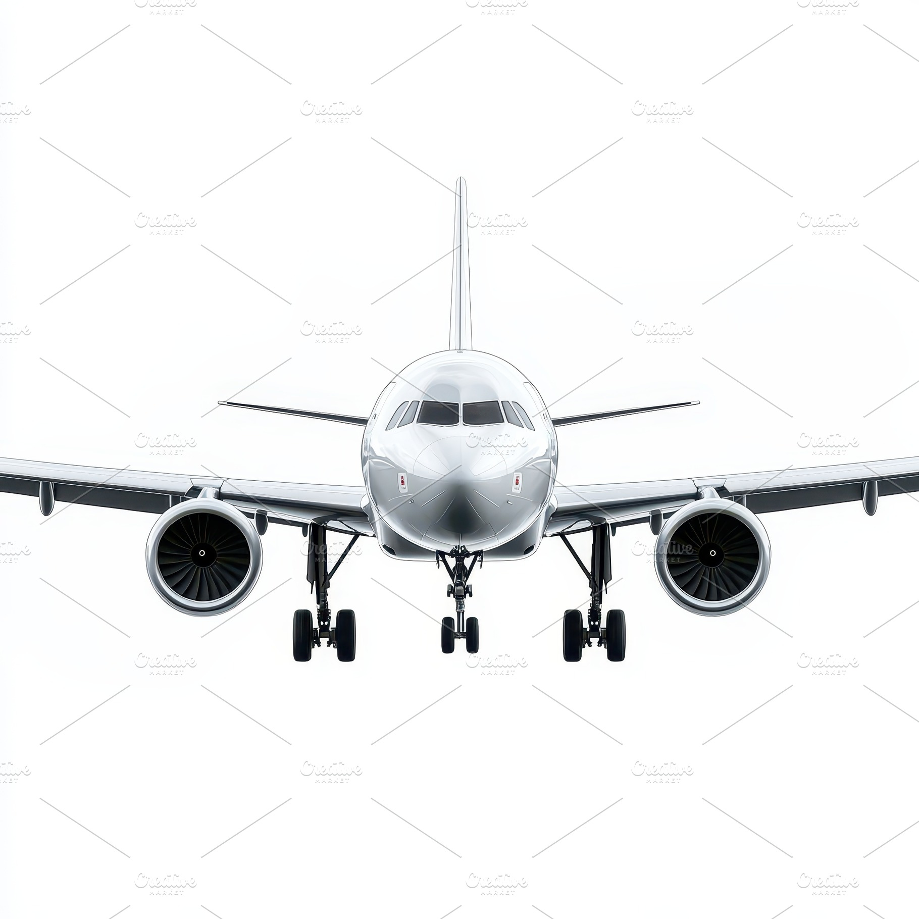 Airplane Front View Landing Gear Dow, a Transportation Photo by Pixeness Studio