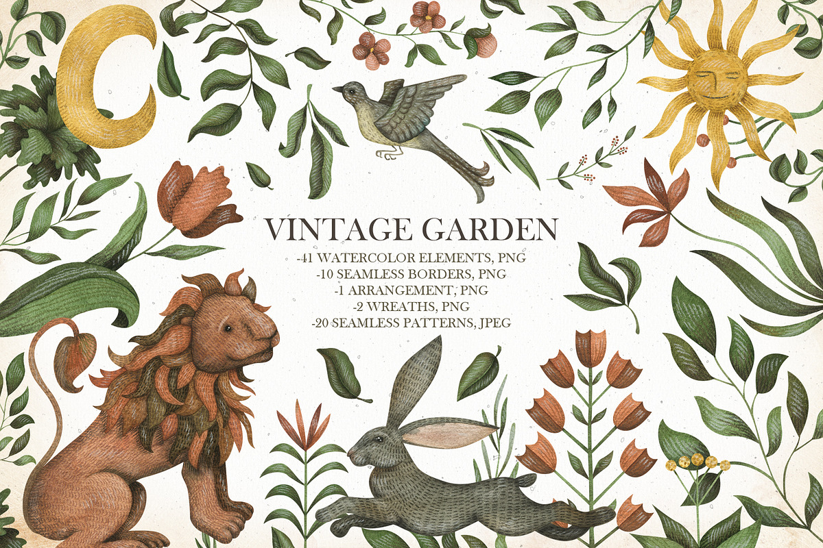 Watercolor vintage garden set, an Object Graphic by OrangePeafowlArt (Photo 1 of 18)