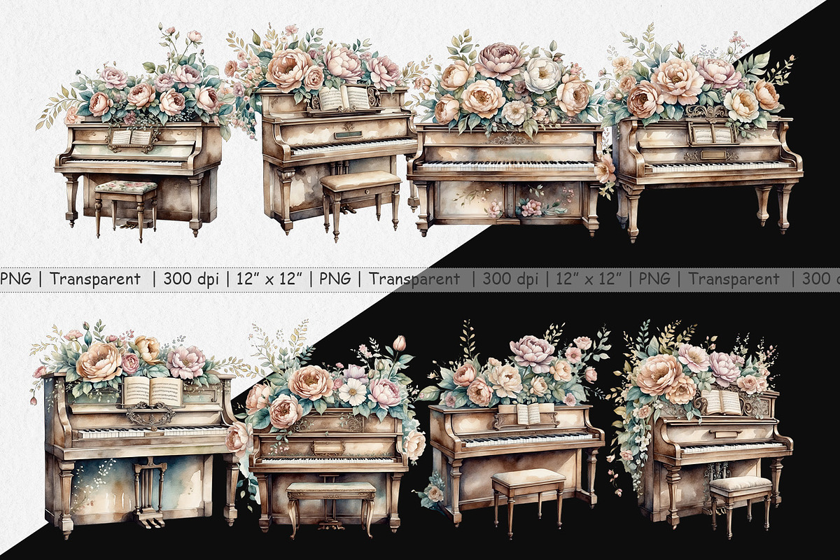 Antique Piano Clipart, a Graphic by Artnoy (Photo 2 of 5)
