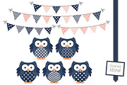 Navy & Blush Vector Owls & Papers, an Animal Illustration by Amanda Ilkov (Thumbnail 2 of 3)