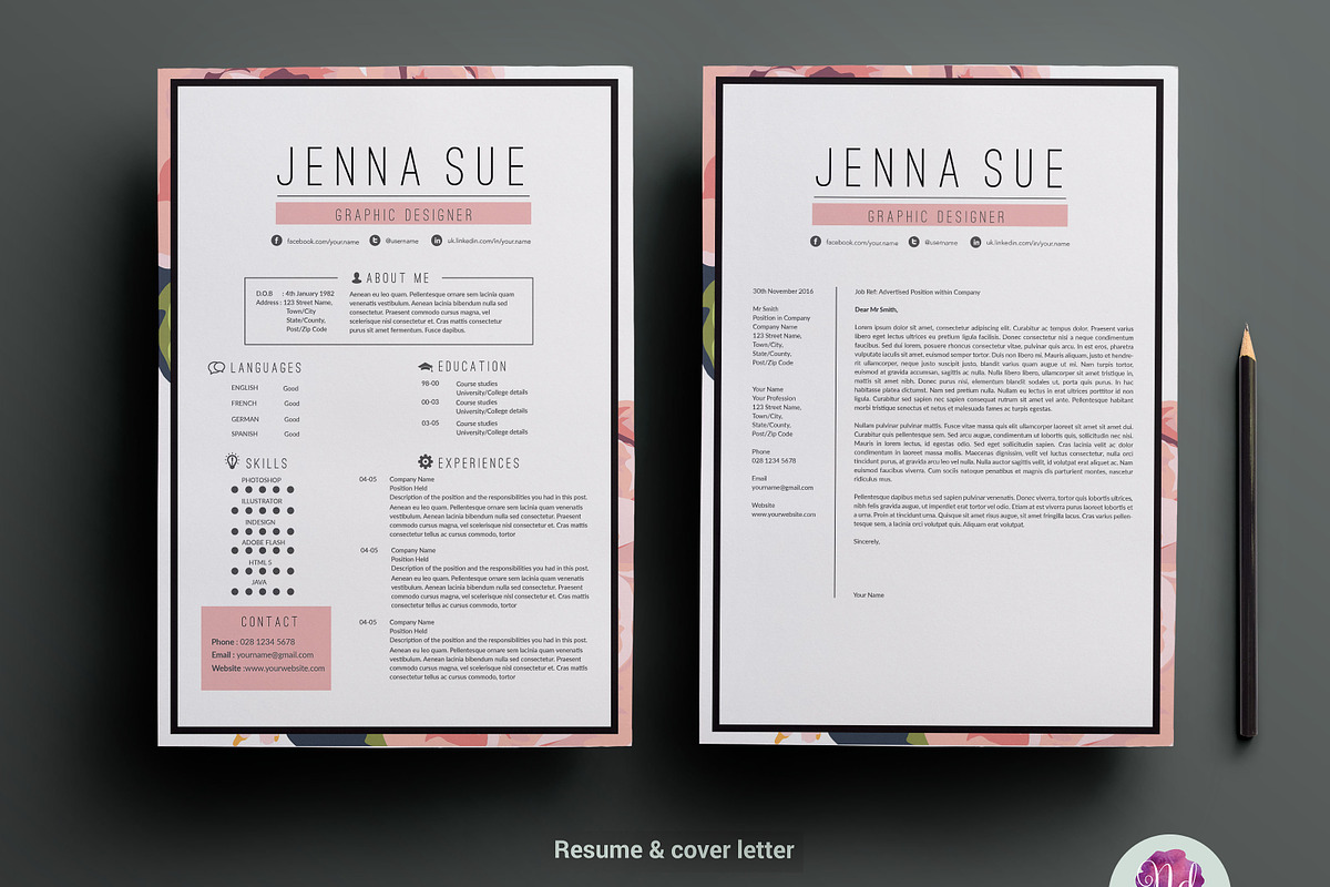 Floral resume package, a Resume Template by Chic templates (Photo 2 of 4)