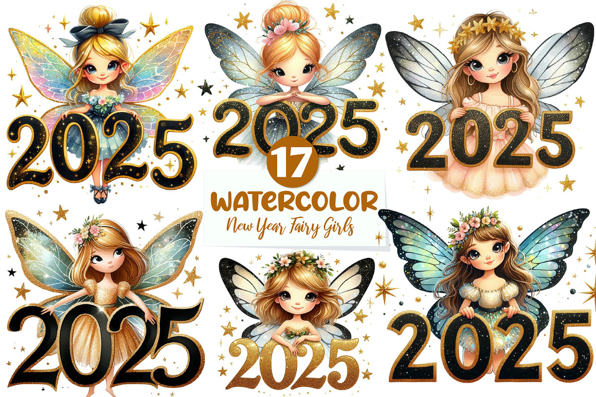 New Year Fairy Girls Clipart, an Illustration by CreationArt (Photo 1 of 4)