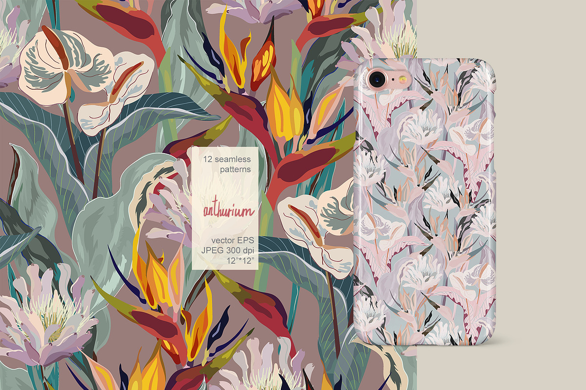 Tropical flowers vector seamless set, a Pattern Graphic by PatternsBlooming (Photo 4 of 8)