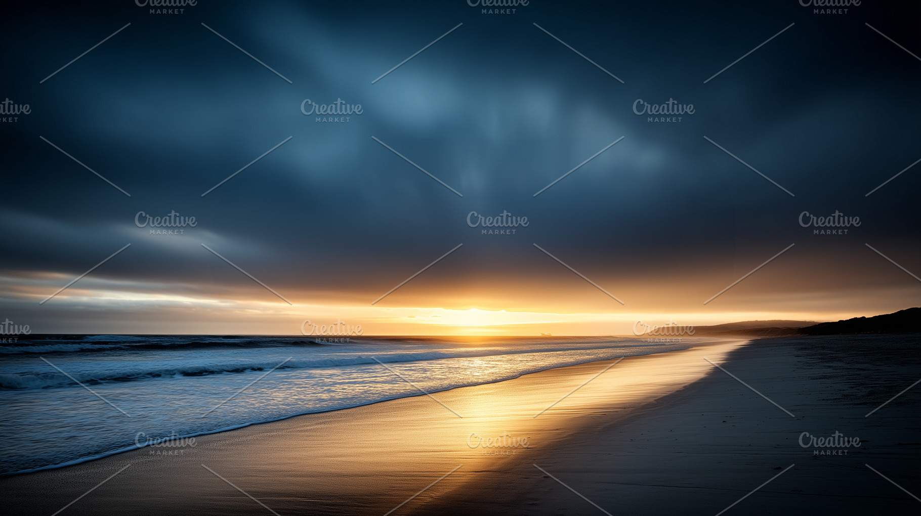 Dramatic sunset over a tranquil, a Nature Photo by MistyDay