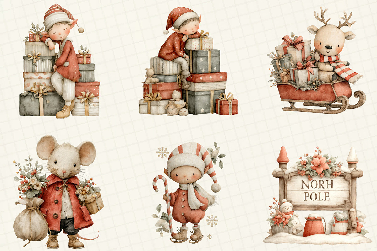 Whimsical Christmas Clipart, an Illustration by DreamCafeArt (Photo 3 of 6)