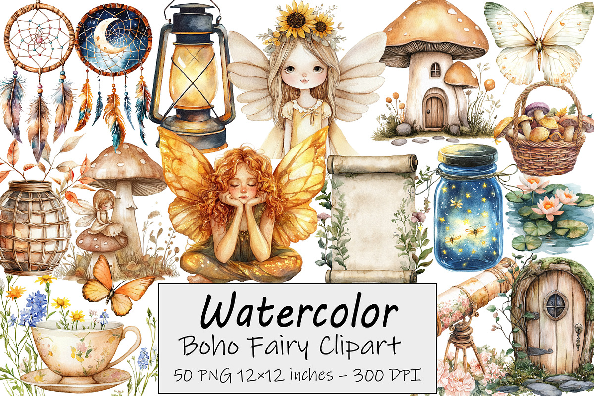 Boho Fairy Clipart, an Illustration by Design Market (Photo 1 of 4)