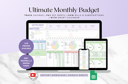 Ultimate Monthly Budget - Pastel, a Templates & Theme by The Creative Plans co