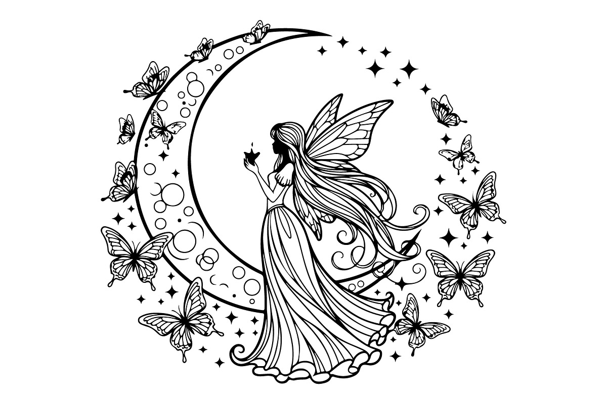 Fairy Moon Butterfly Silhouette, an Object Illustration by Gaye Art (Photo 14 of 31)