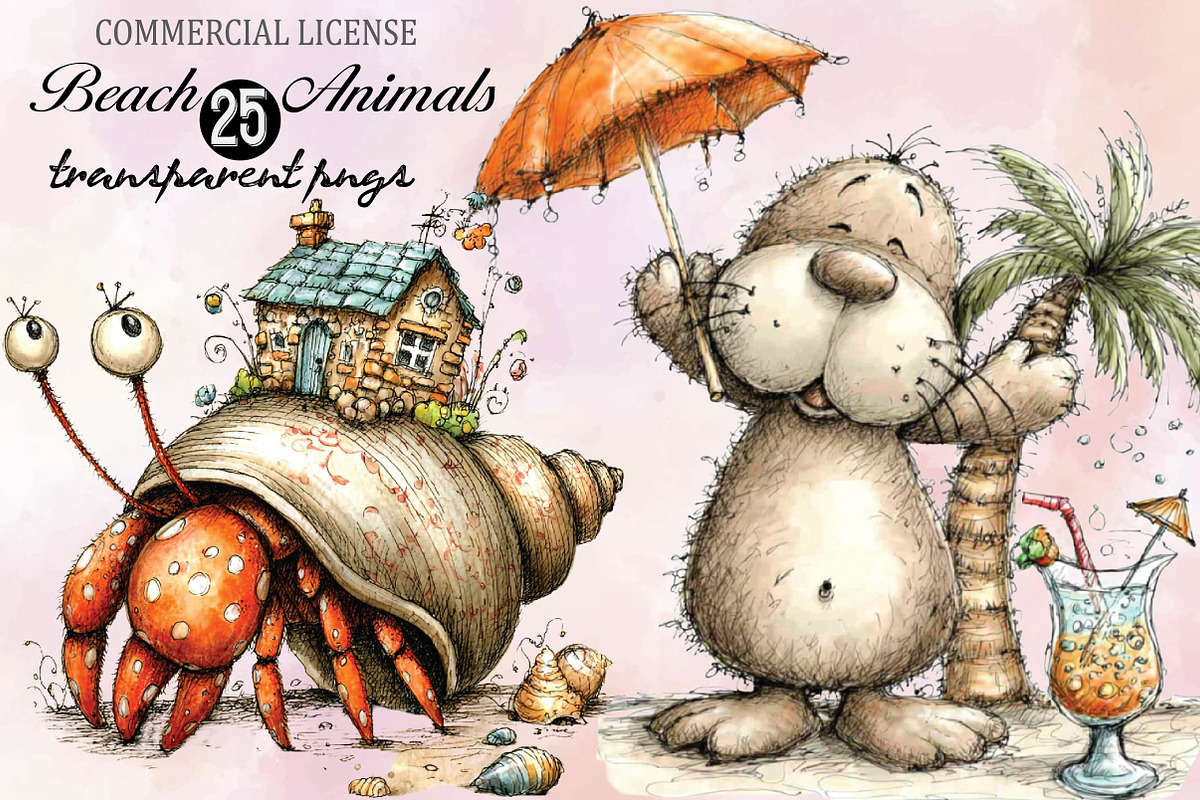 Beach Farm Animals PNG Clipart Set, an Illustration by SVGArt (Photo 1 of 9)