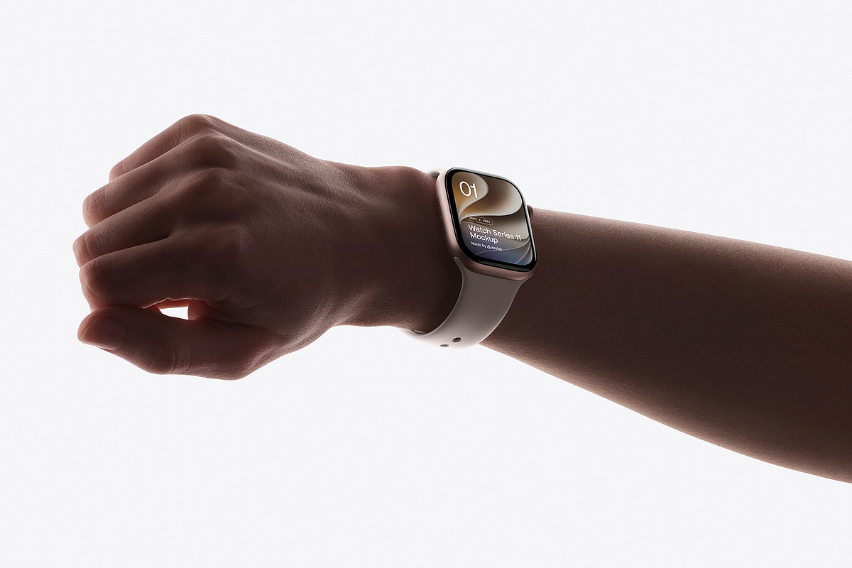 24 Watch Series 11 in Hand Mockups, a Wearable Device Mockup by Asylab (Photo 27 of 107)