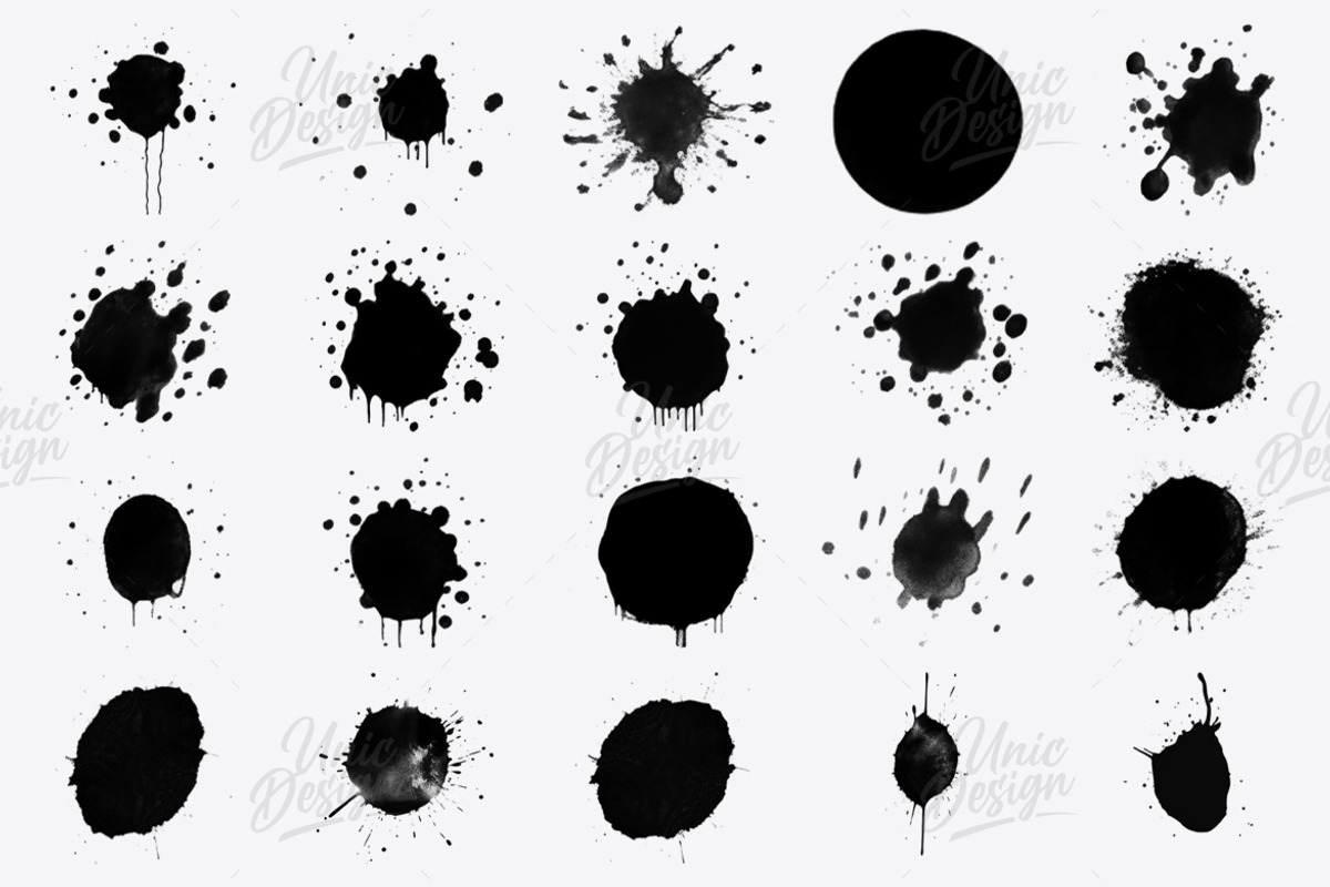 53 Ink Blot Photoshop Brushes, a Brush Add-On by UnicDesign (Photo 3 of 4)