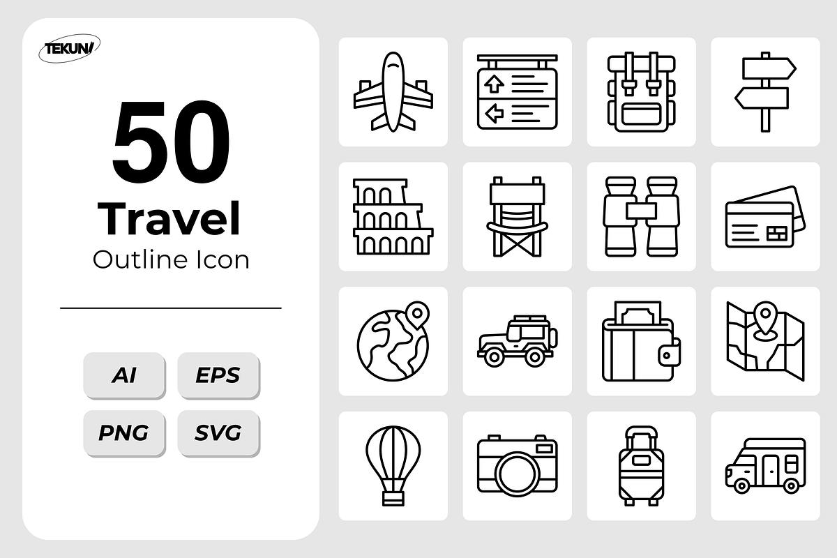 Travel Outline Icons, an Outline Icon by Tekuni (Photo 1 of 6)