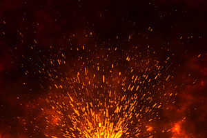 Burning orange sparks rise from fire, a Technology Photo by John_Walker