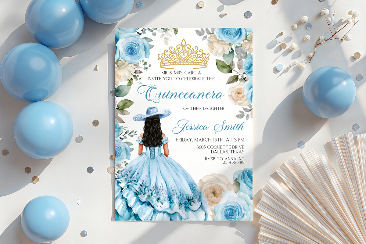 Light Blue Quinceañera Invitation, a Templates & Theme by VeliusCreativeStudio (Photo 3 of 3)