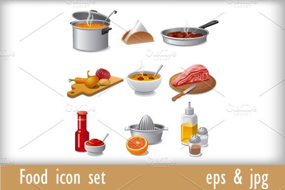 Food Icons And Stickers Set
