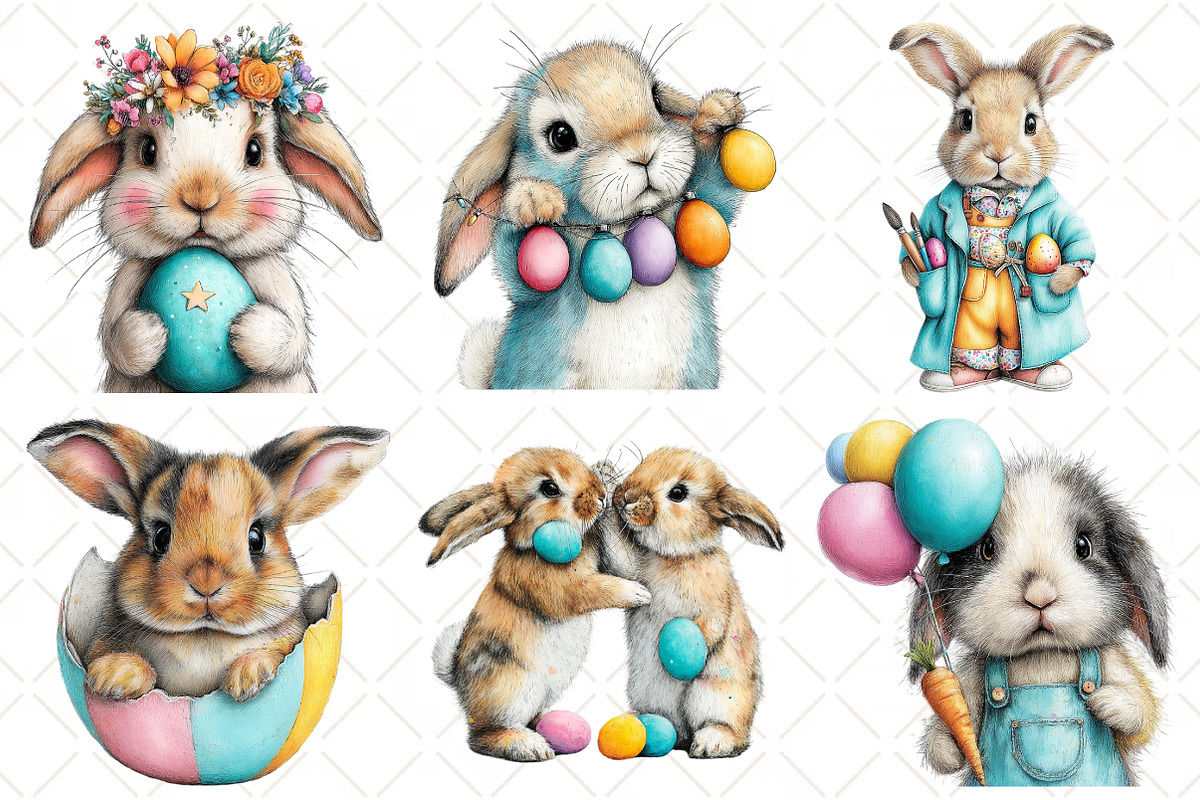 Whimsical Easter Bunny Clipart, an Illustration by Black Bird Studio (Photo 3 of 6)
