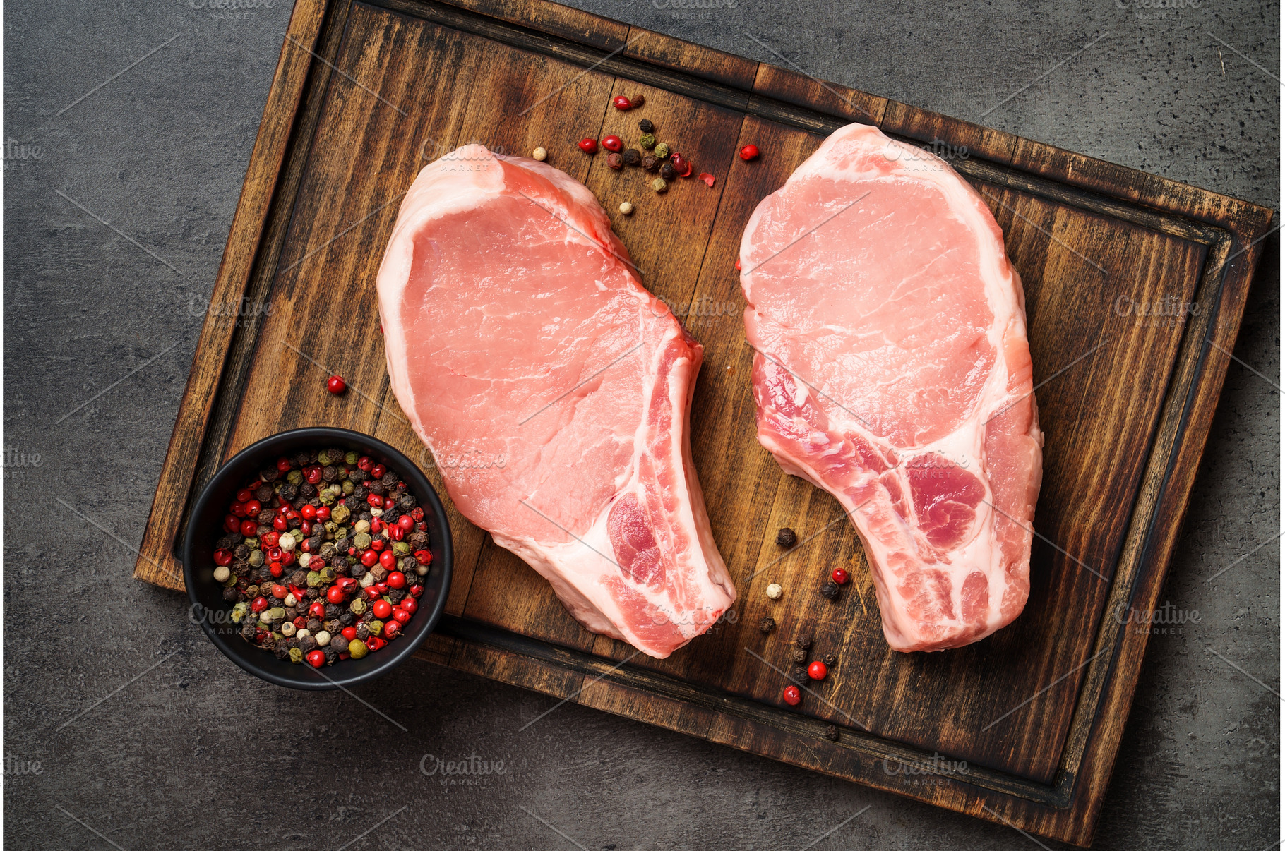 Raw pork steak. Fresh meat on, a Food & Drink Photo by Nadia-nb