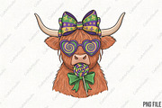 Mardi Gras Lollipop Highland Cow PNG, an Illustration by CraftArtStudio (Thumbnail 1 of 4)