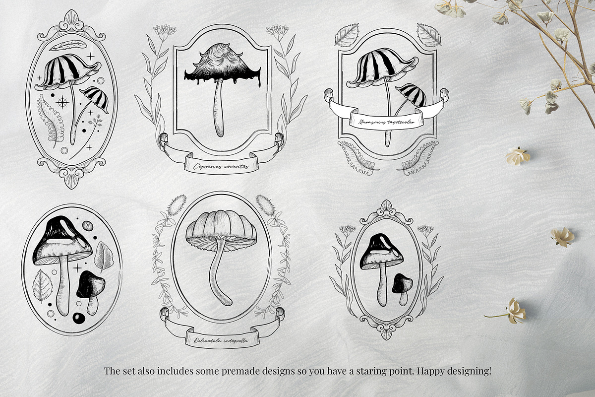 Hand Drawn Vector Vintage Mushrooms, a Decorative Illustration by foxsong (Photo 8 of 12)