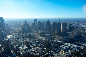 Aerial view of downtown Melbourne skyline in Melbourne, Australi, an Architecture Photo by GoodGoods