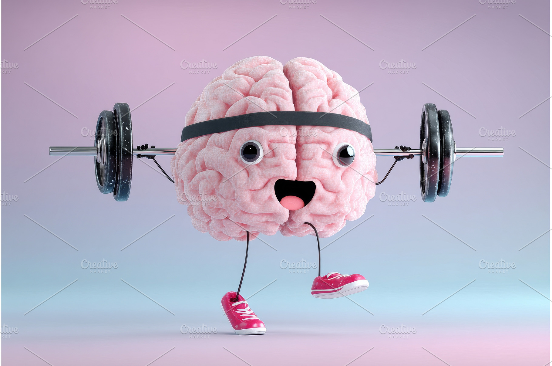 Cute cartoon brain in a gym, lifting, a Sports & Recreation Photo by ZinetroN