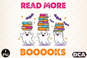 Read More Books Funny Halloween PNG, an Illustration by DreamCafeArt