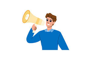 Young man speaking into megaphone, a Person Illustration by pikepicture