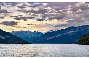 Sunset at Lake Thun in Switzerland, a Nature Photo by Leonid Andronov