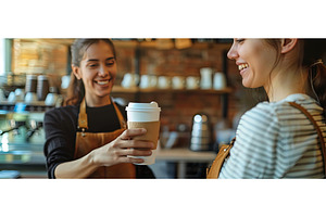 Smiling Barista Handing Takeaway, a Food & Drink Photo by piter.goskov