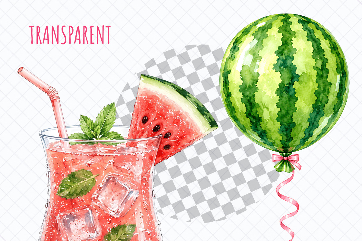 Watermelon Vibes Watercolor Clipart, a Food Illustration by Whimsy Brush Studio (Photo 6 of 8)